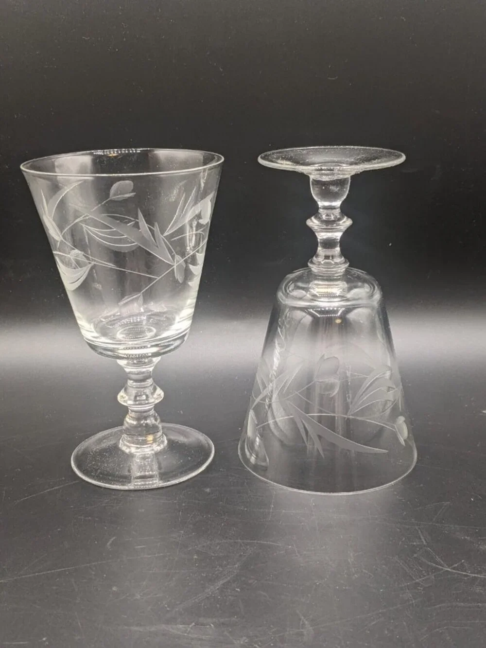 Vtg Etched Clear Glasses Set of 6 New Old Stock Goblet Water Wine 10 oz